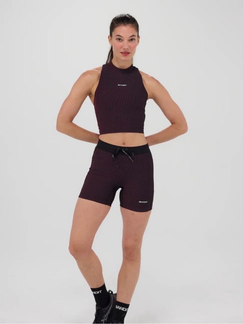 Bandit Running Women's Striped Cadence 5" Compression Shorts-  dark Fig